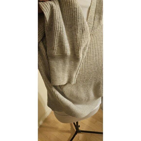 Women's Cropped Soft Ribbed Hoodie Long Sleeve Hooded Sweater Light Grey Size L - Picture 6 of 6